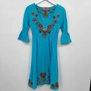 JWLA Johnny Was Dress Small Embroidered Knit Boho Festival Artsy Gypsy Statement